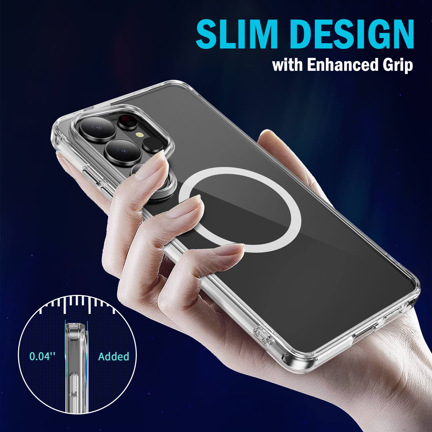 SLIM DESIGN with Enhanced Grip  
0.04" Added