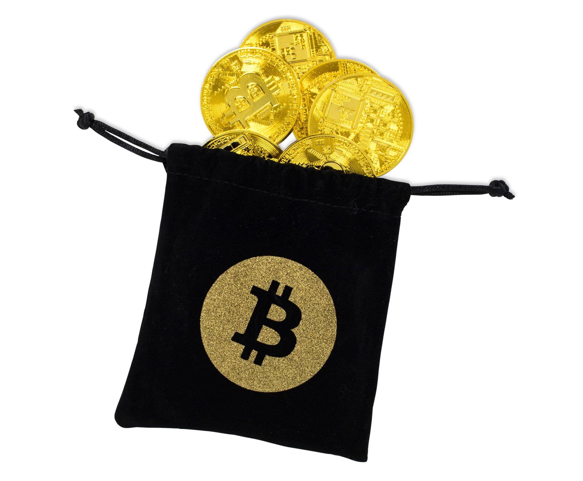 Alt View 1. Toynk - Bag of Bitcoins Cryptocurrency Souvenir Novelty Item | Includes 20 Tokens - Gold.