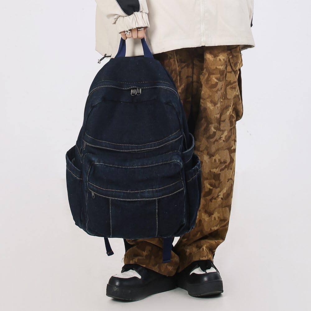 Live At Space Dark Wash Denim Jean Backpack For Women Men Retro ...