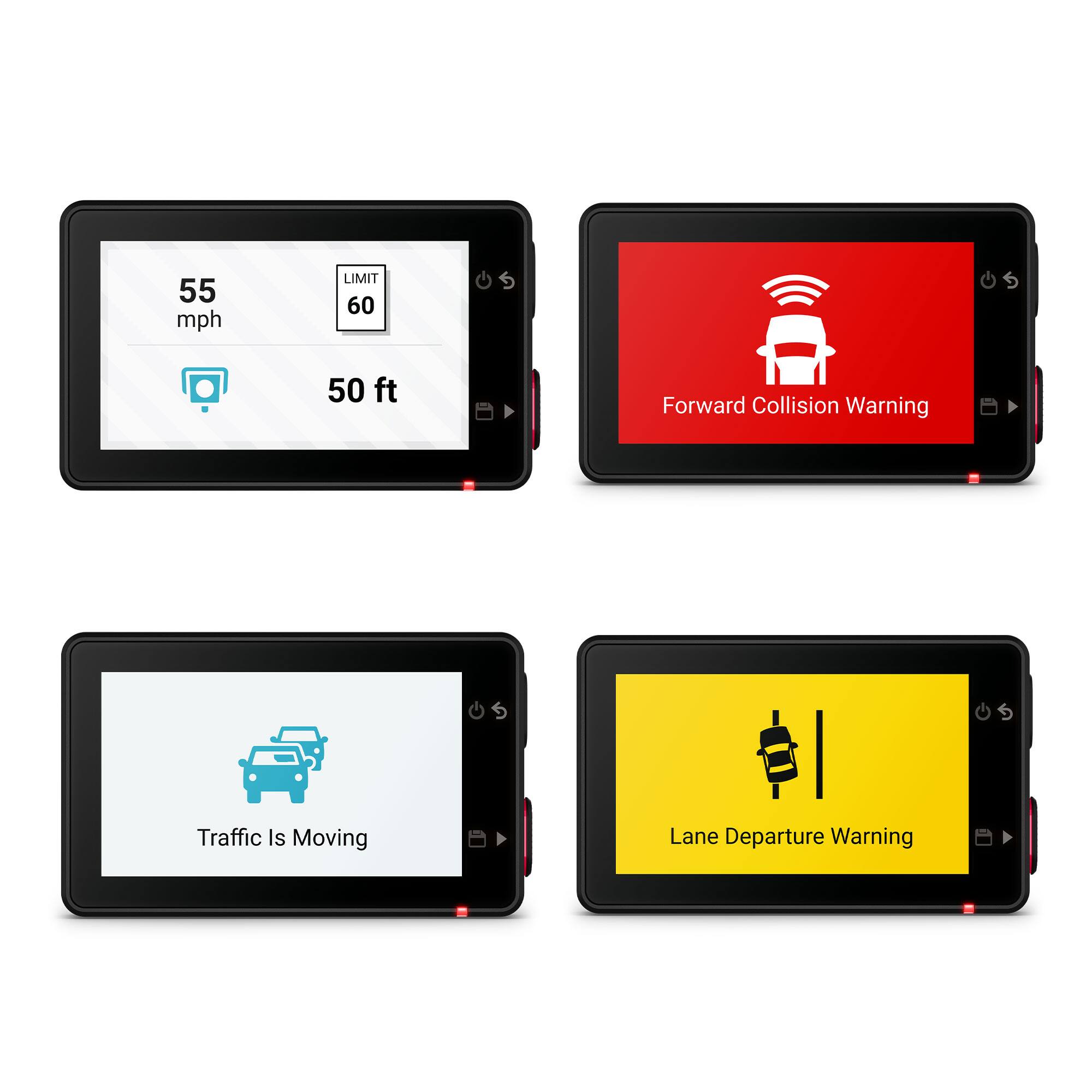 55 mph  
LIMIT 60  
50 ft  

Forward Collision Warning  

Traffic Is Moving  

Lane Departure Warning