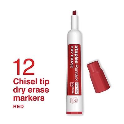 12 Chisel tip dry erase markers  
RED  
Staples Remarx  
Low Odor