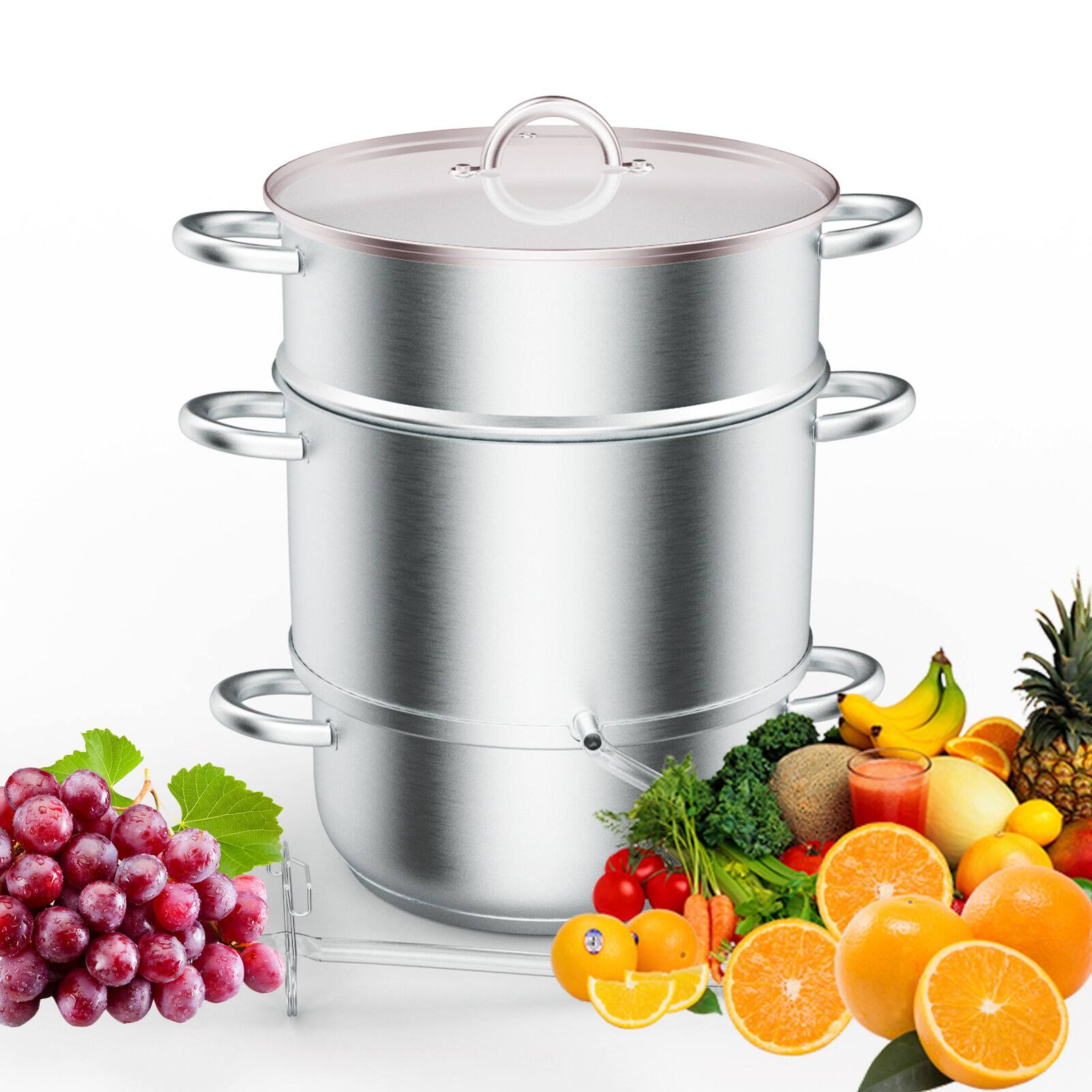 Left. Winado - 11 Quart Juice Steamer Stainless Steel with Tempered Glass Lid Clamp, Loop Handles for Restaurant Soup, Juice & Steaming - Silver.