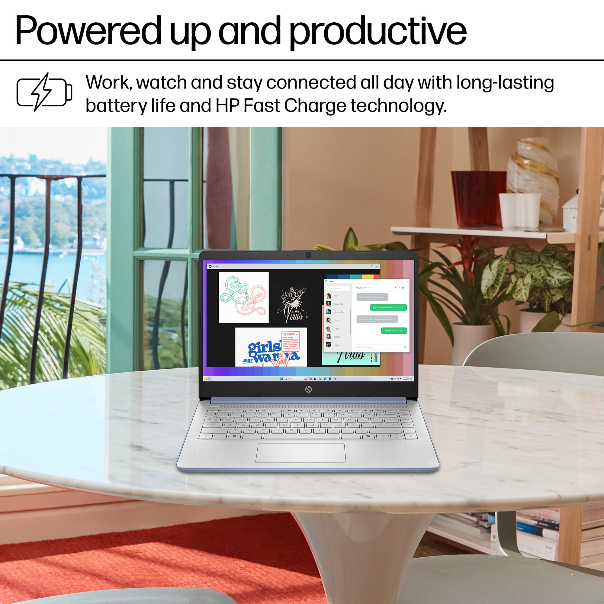Powered up and productive Work, watch and stay connected all day with long-lasting battery life and HP Fast Charge technology.