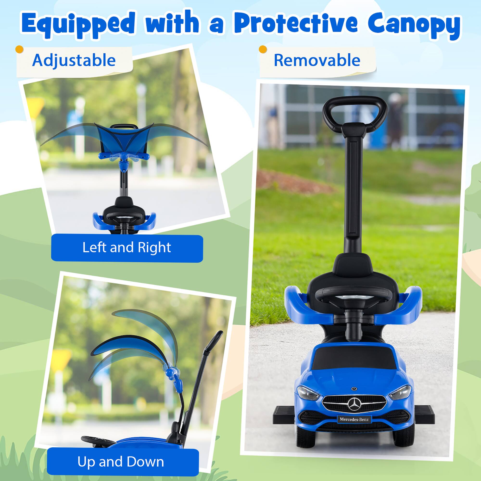 Equipped with a Protective Canopy

- Adjustable
  - Left and Right
  - Up and Down

- Removable