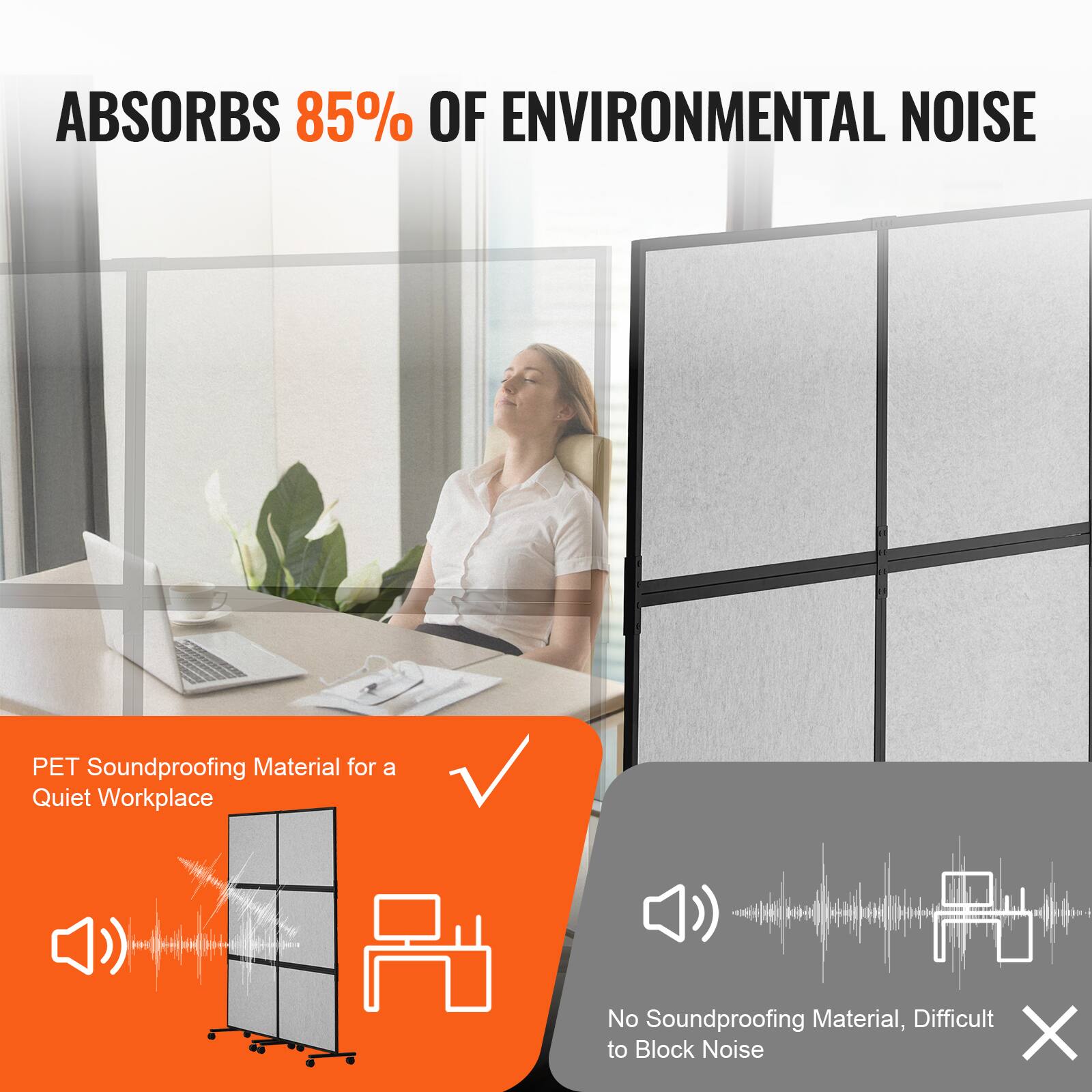 ABSORBS 85% OF ENVIRONMENTAL NOISE
PET Soundproofing Material for a Quiet Workplace
No Soundproofing Material, Difficult to Block Noise