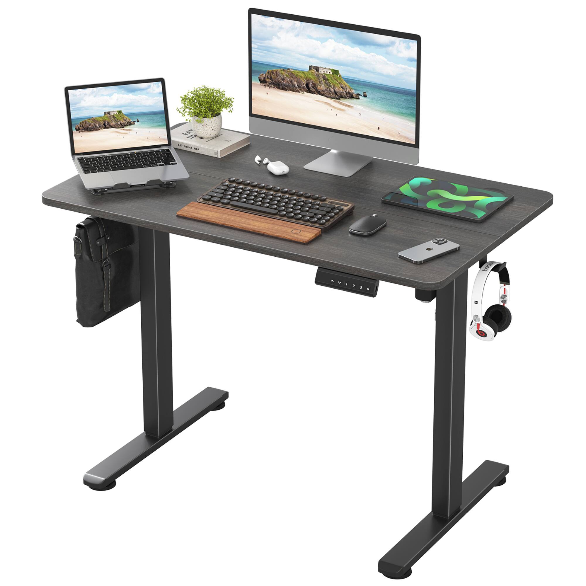 Front. GOODSILO - Electric Standing Desk Adjustable Height Sit Stand Home Office Desk with Splice Board - Walnut.