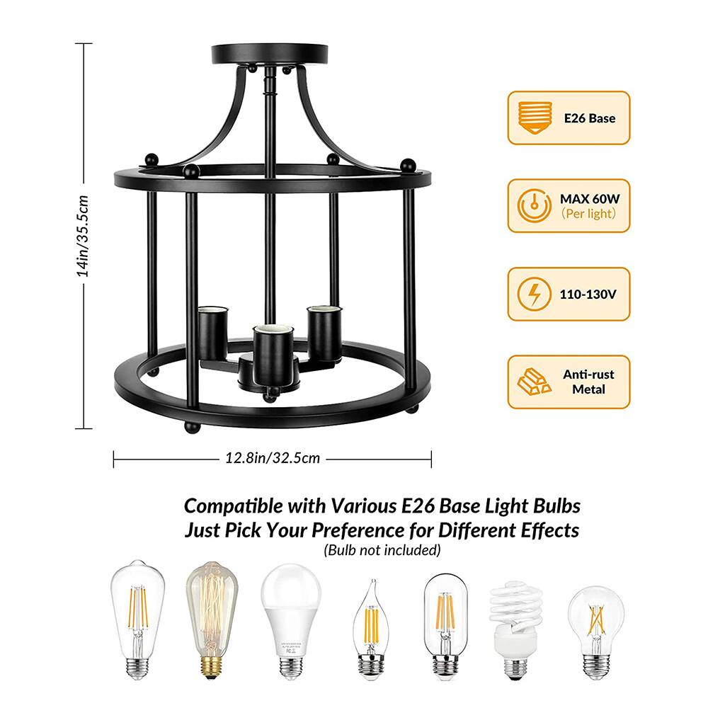 14in/35.5cm  
E26 Base MAX 60W (Per light) 4 110-130V Anti-rust Metal  
12.8in/32.5cm  
Compatible with Various E26 Base Light Bulbs Just Pick Your Preference for Different Effects (Bulb not included)