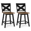 Front. Gymax - Gymax 24'' Swivel Barstools Set of 2 w/Backrest Large Seat Footrest for Kitchen Island Black & Walnut - Black.