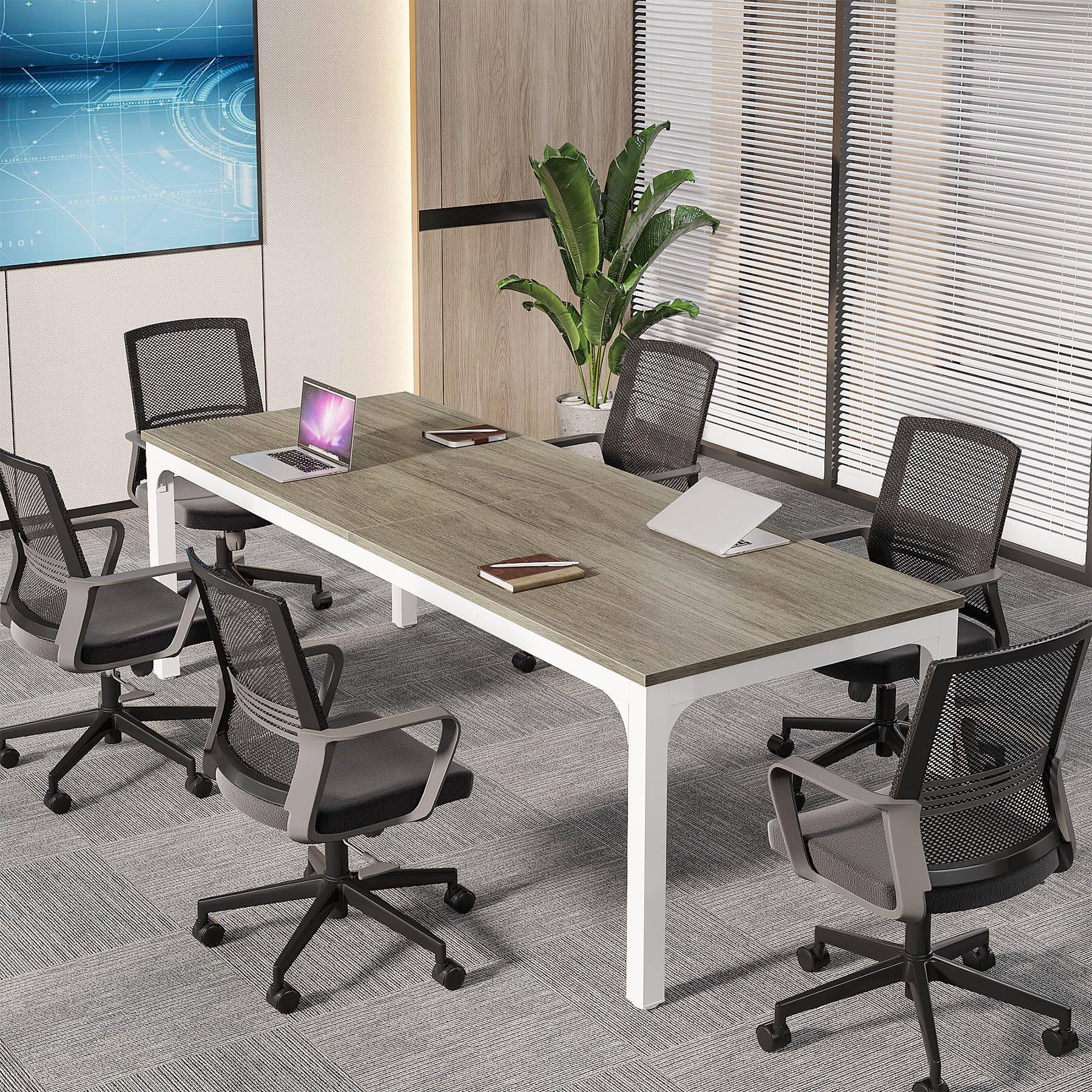Back. Tribesigns - 78.7-Inch Conference Table with Metal Frame and Adjustable Feet for Office Meeting Rooms - Grey.