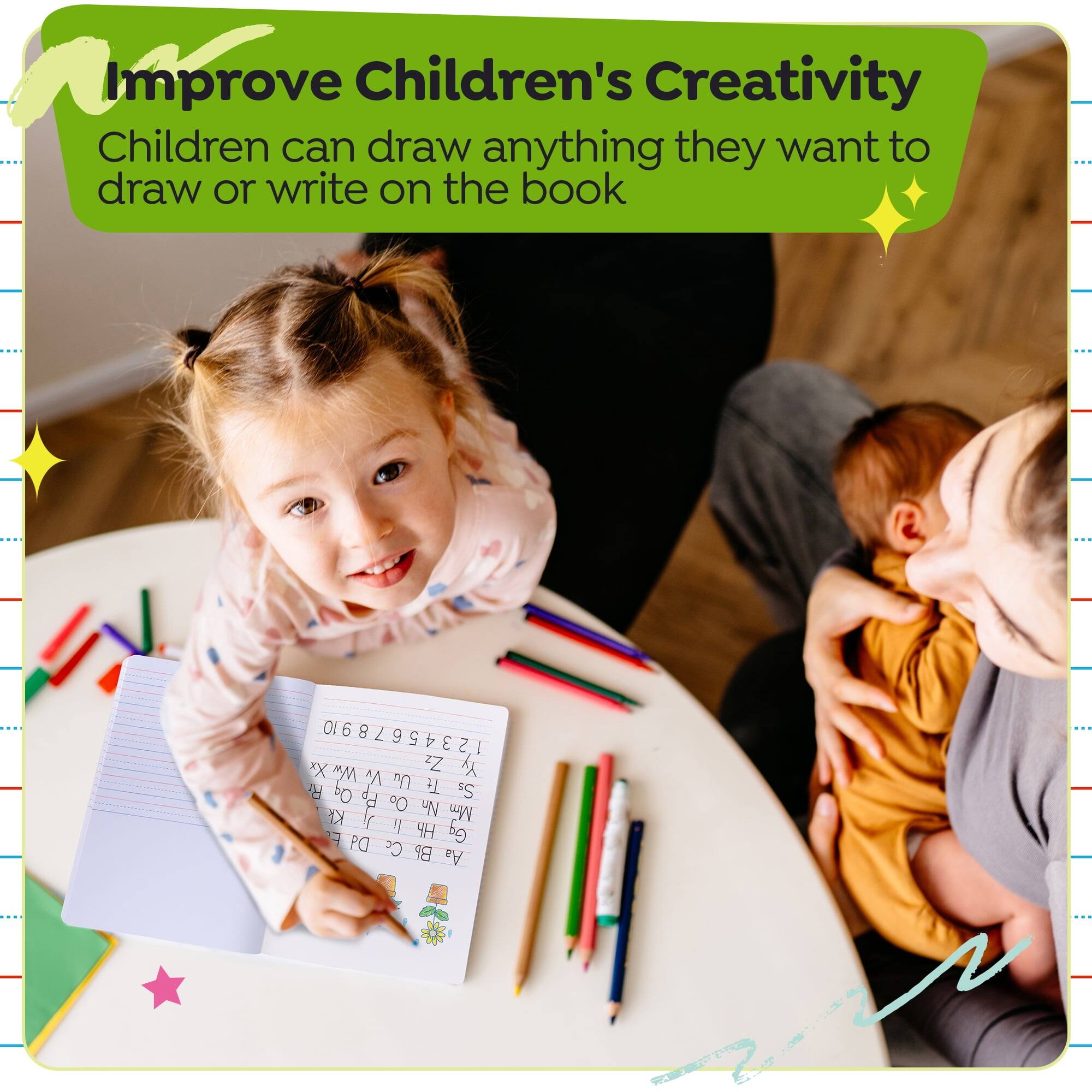 Improve Children's Creativity  
Children can draw anything they want to draw or write on the book
