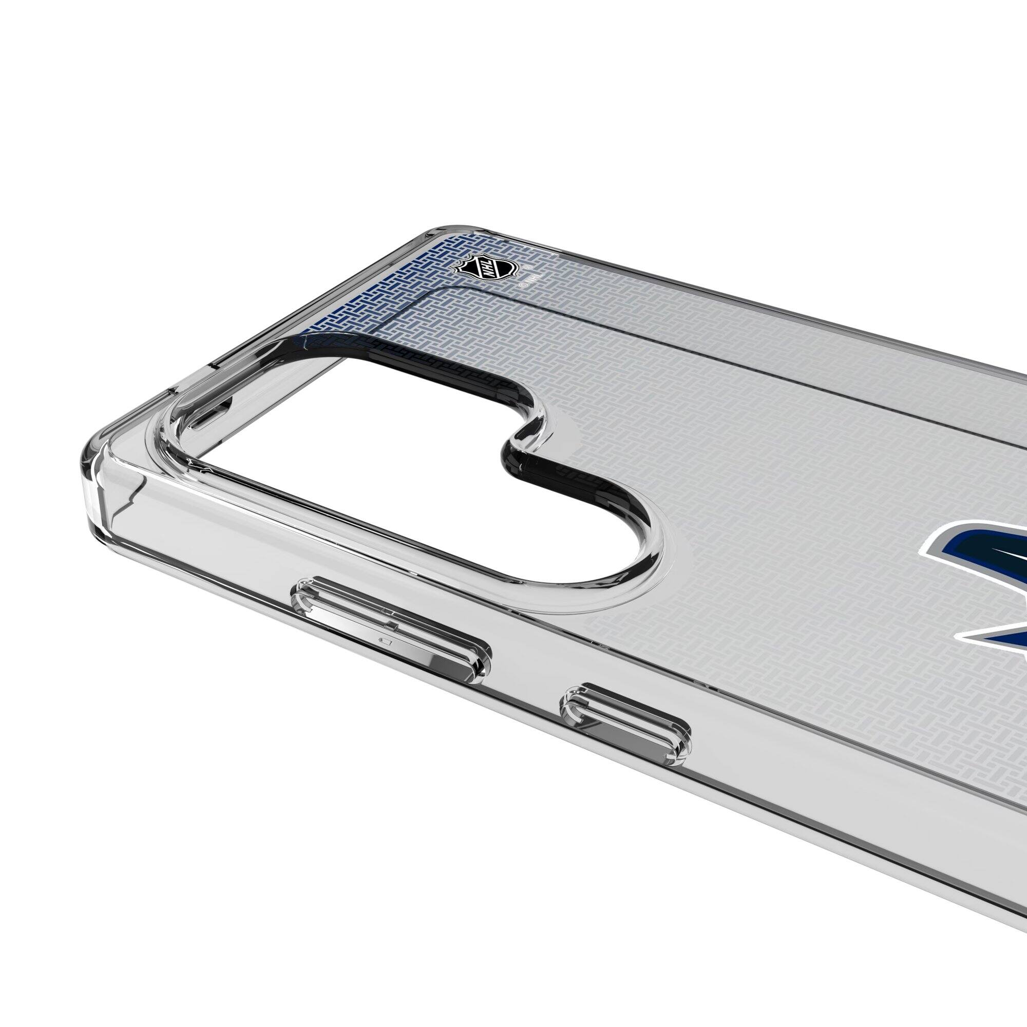 Alt View 2. Keyscaper - Vancouver Canucks Linen Logo Galaxy Clear Case - S22 Plus - Multicolor.