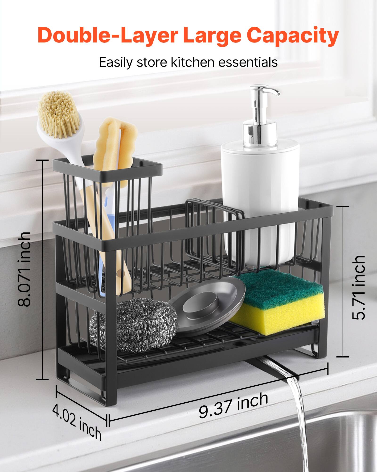 Double-Layer Large Capacity  
Easily store kitchen essentials  
8.071 inch  
5.71 inch  
4.02 inch  
9.37 inch