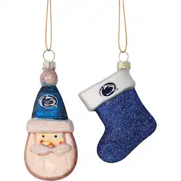 The Memory Company - Penn State Nittany Lions Two-Pack Santa & Stocking Blown Glass Ornament Set - Multicolor