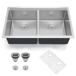 GARVEE - 36 x 19 Inch Undermount Kitchen Sink, Double Bowl 16 Gauge 304 Stainless Steel with Bottom Grid and Drain - Silver