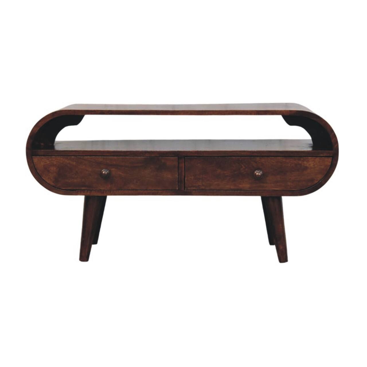 Front. Artisan Furniture - Artisan Furniture Solid Wood Walnut Curved Two Drawer Media Unit, Brown - Brown.