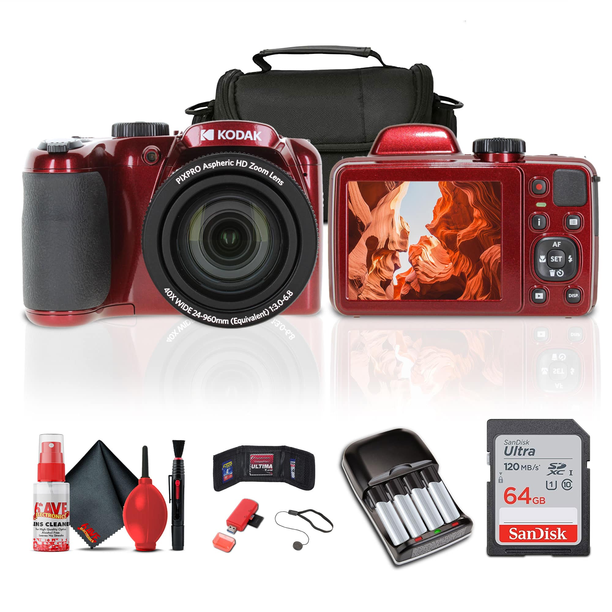 Kodak - Pixpro AZ405 Digital Camera (AZ405RD) Bundle from Accessories - Red
