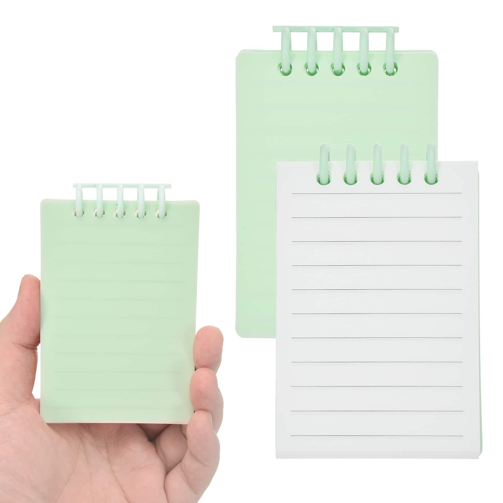 Unique Bargains - 2pcs 3x5 Inch Aesthetic Pocket Notebooks, Removable Page Spiral Lined Portable Flip Notes 80 Sheets/160 Pages Office - Mint Green