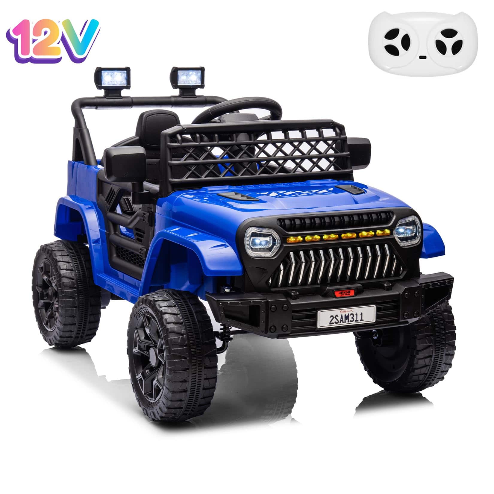 Jojoka - 12V Electric Ride-On Truck for Kids with Remote Control, Dual Motors, 2 Speeds, Music - Blue