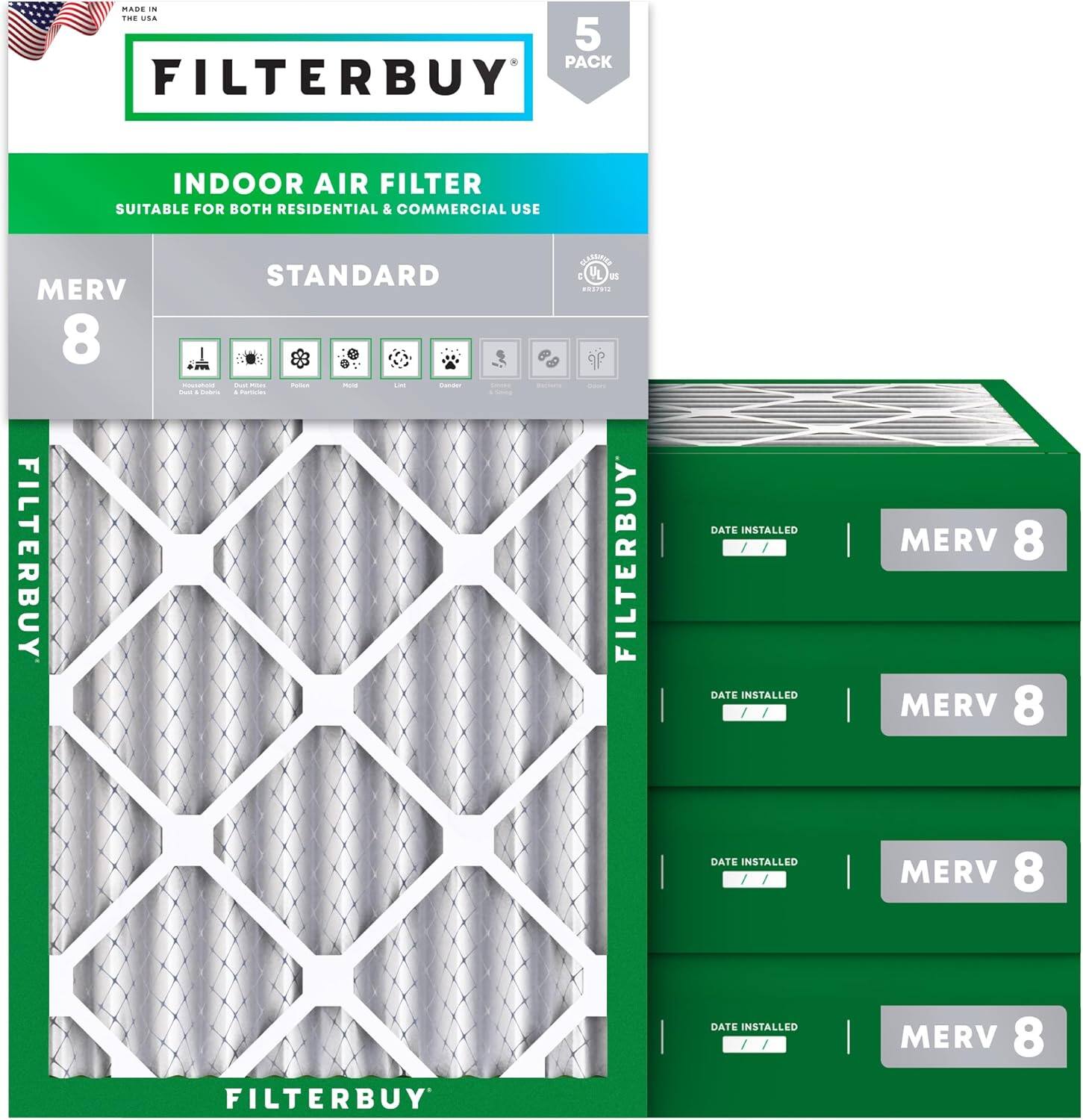 Filterbuy - 22x36x4 MERV 8 Dust & Allergy Defense, Electrostatic Pleated HVAC AC Furnace Air Filters Replacement (5-Pack) - Silver