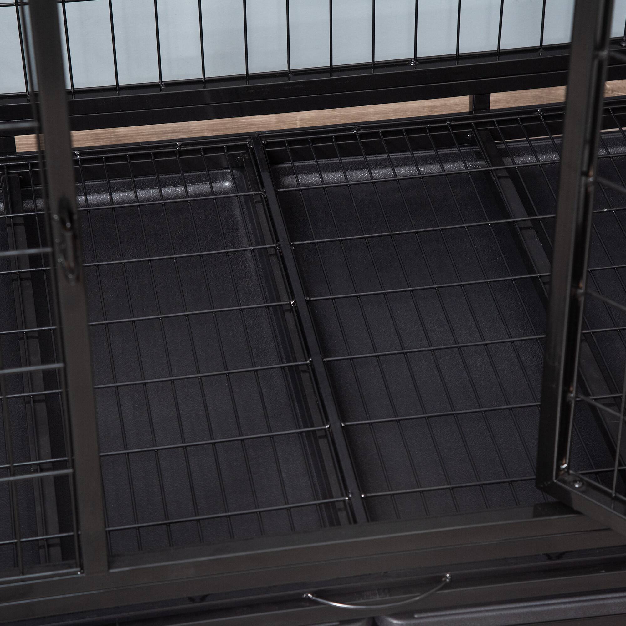 Alt View 5. Pawhut - 43" Heavy Duty Dog Crate, Indestructible for large Dogs, Removable Tray, Lockable Wheels, Double Door.