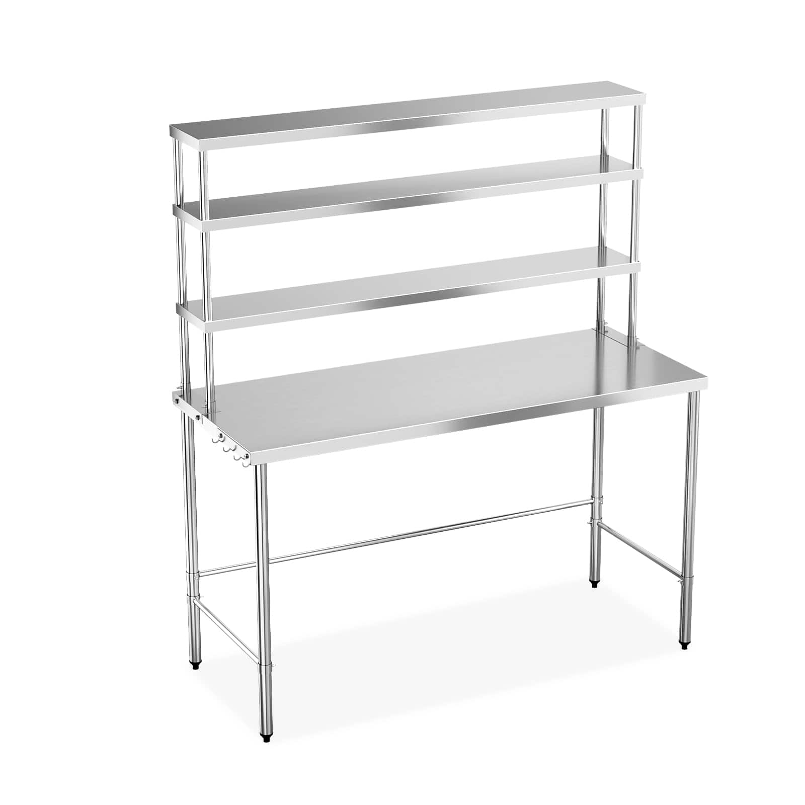 Winado - 59" X 24" Open Base Stainless Steel Work Table Pre Table w/ Overshelves, Detachable Hooks for Kitchen Garage Restaurant - Silver