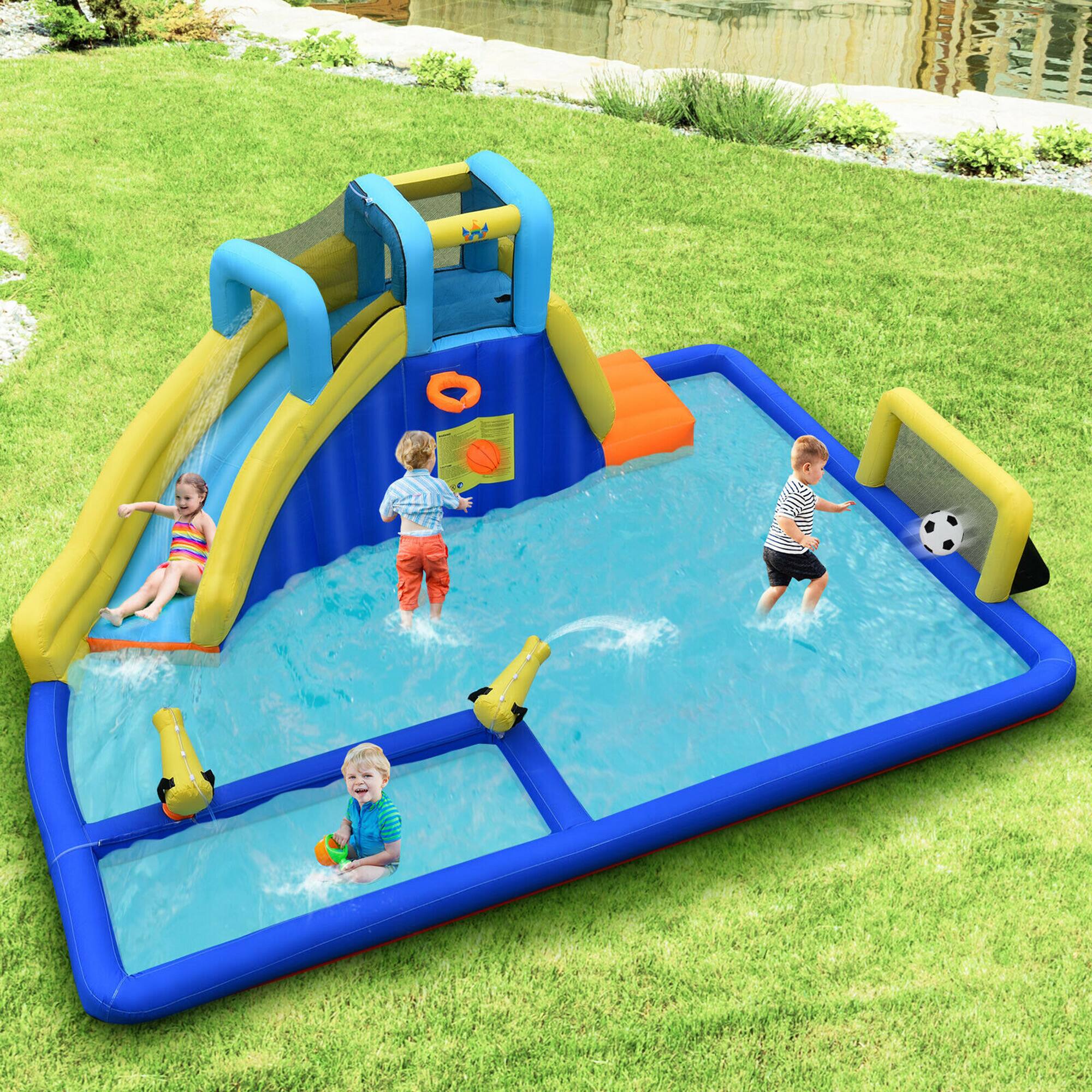 Alt View 1. Costway - Costway Inflatable Water Slide Climbing Bounce House Splash Pool w/ 735W Blower - Multicolor.