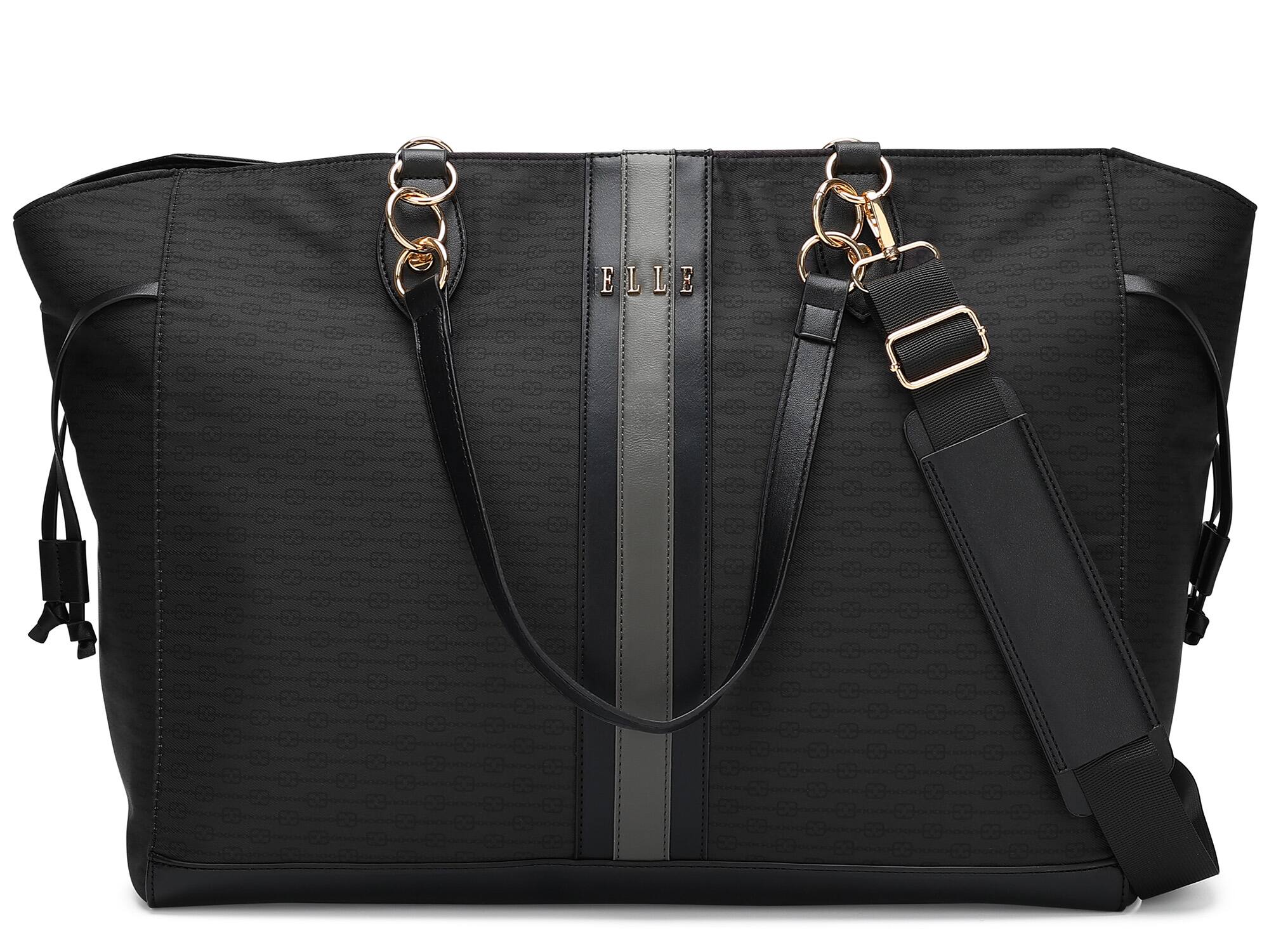 Front. Elle - ELLE Eleganza 32L Monogram Weekender Tote Bag | Black - Black.