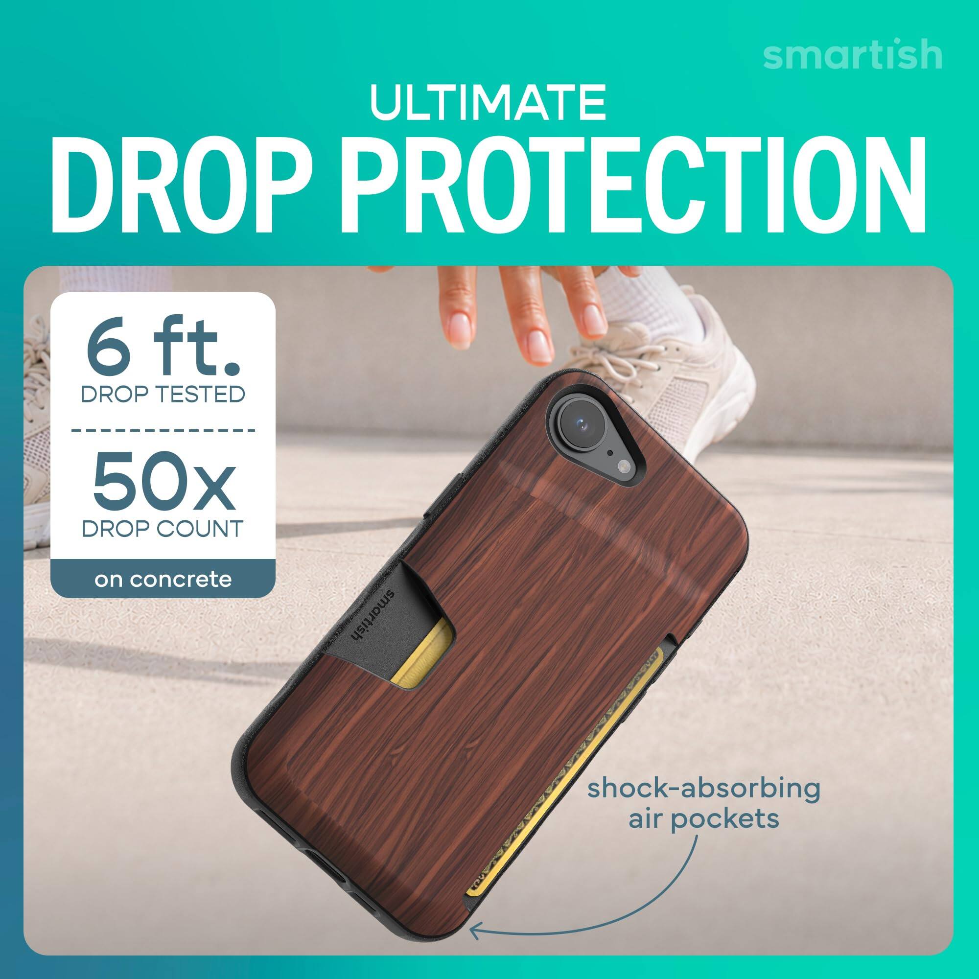 smartish ULTIMATE DROP PROTECTION  
6 ft. DROP TESTED  
50x DROP COUNT on concrete  
smartish  
shock-absorbing air pockets
