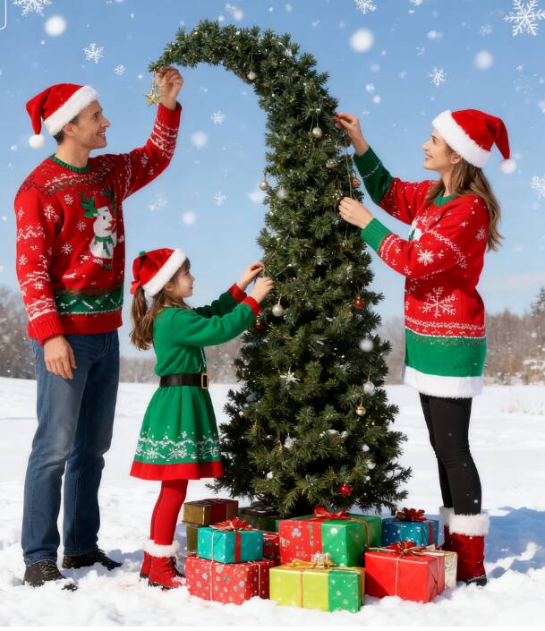 Angle. APRILSOUL - 6 ft Prelit Bent Top Christmas Tree Whimsical Slim High Mountain Fir 200 LEDs Metal Stand - Green.