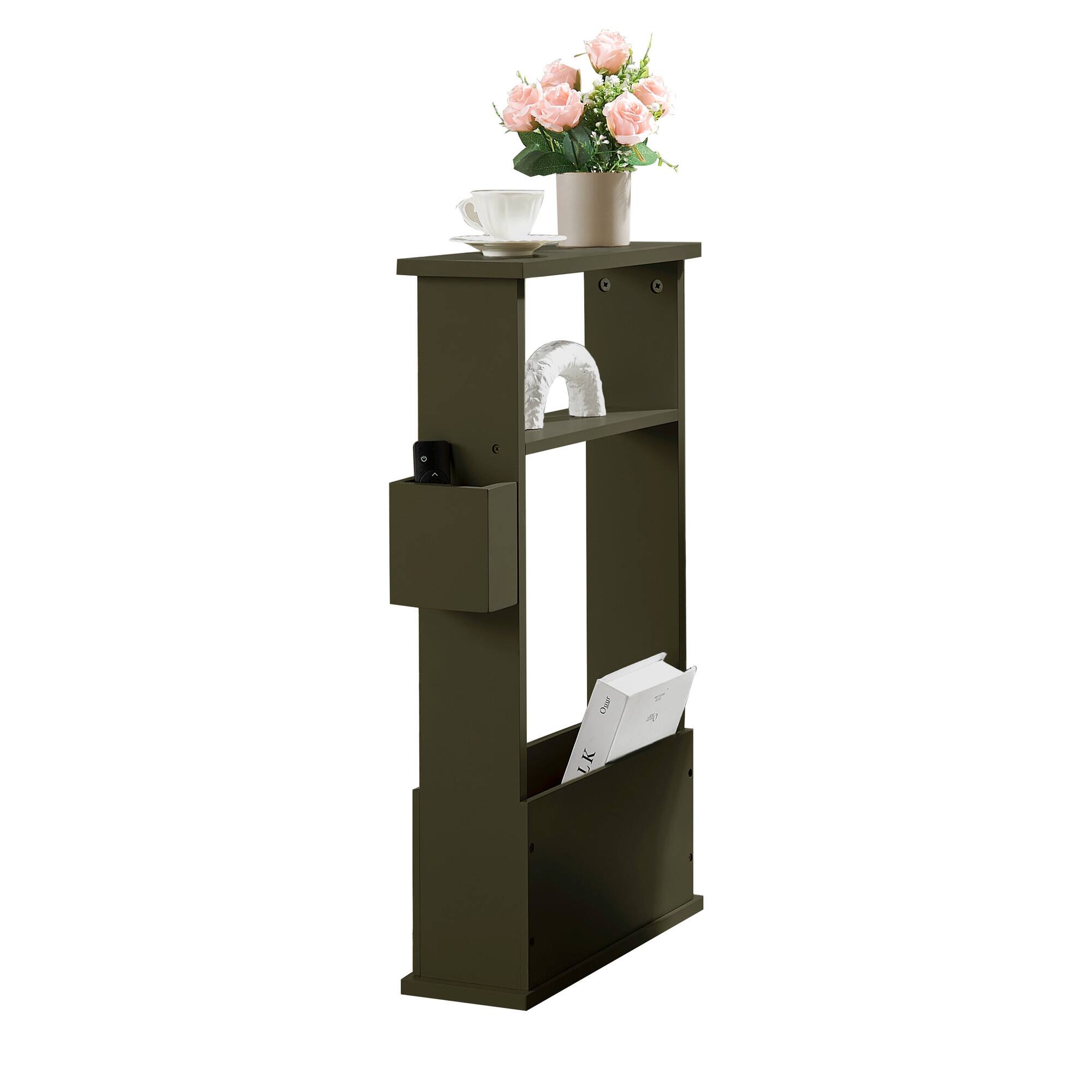 Angle. Kings Brand Furniture - Kings Brand Furniture Zeke Narrow Side Table with Storage Shelf - Caviar.