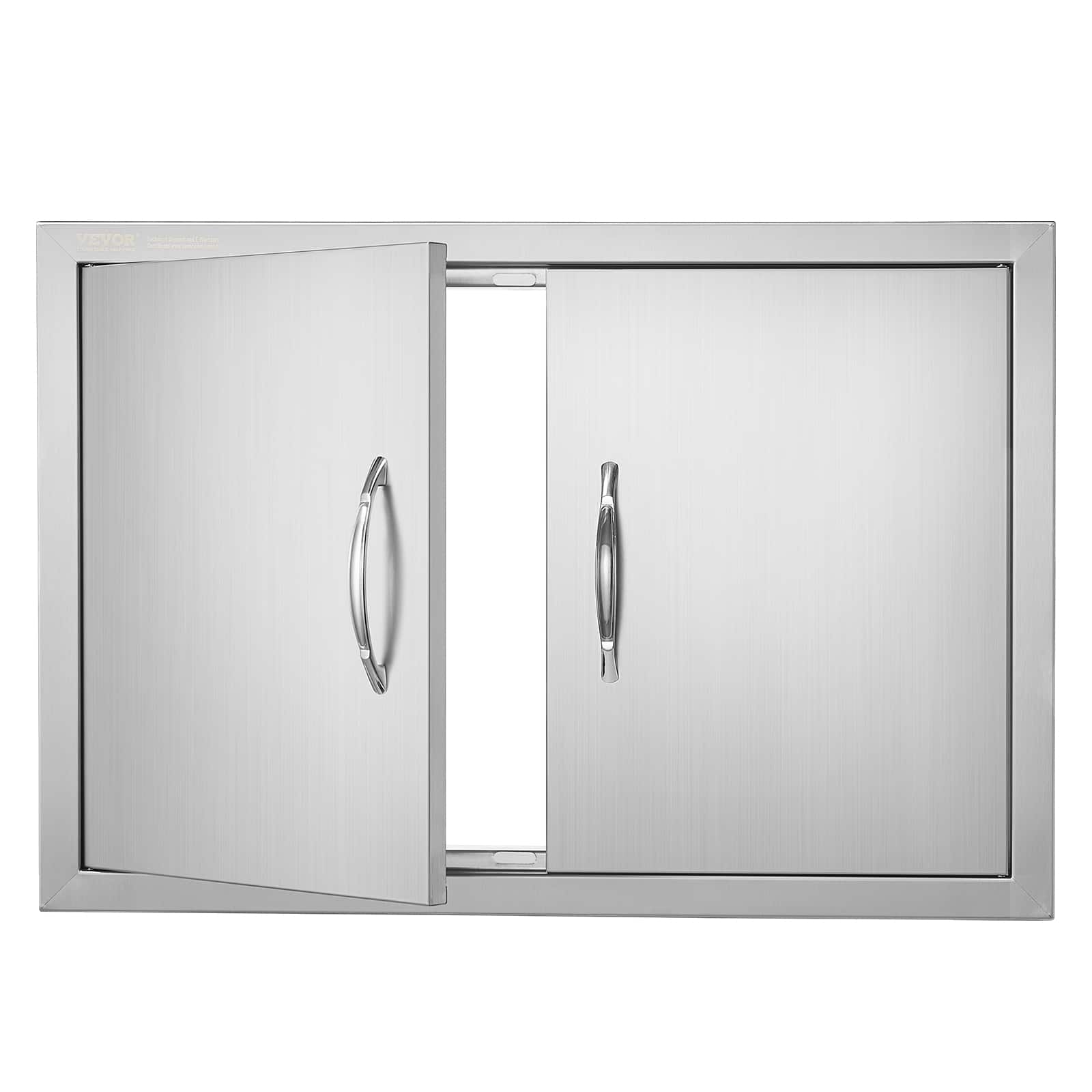 VEVOR - BBQ Access Door, 28W x 19H Inch Double Outdoor Kitchen Door, Stainless Steel Flush Mount Door, Wall Vertical Door - Silver