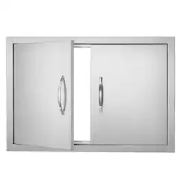VEVOR - BBQ Access Door, 28W x 19H Inch Double Outdoor Kitchen Door, Stainless Steel Flush Mount Door, Wall Vertical Door - Silver