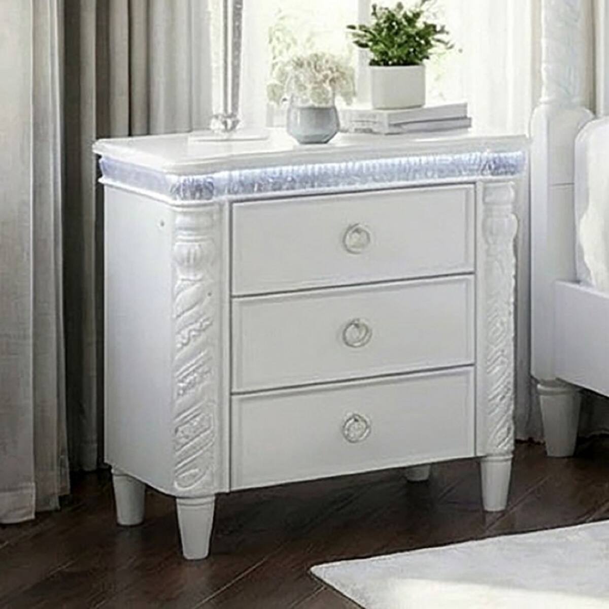Loheer LED Nightstand with Three Drawers and Touch Sensor, Glam Bedroom ...