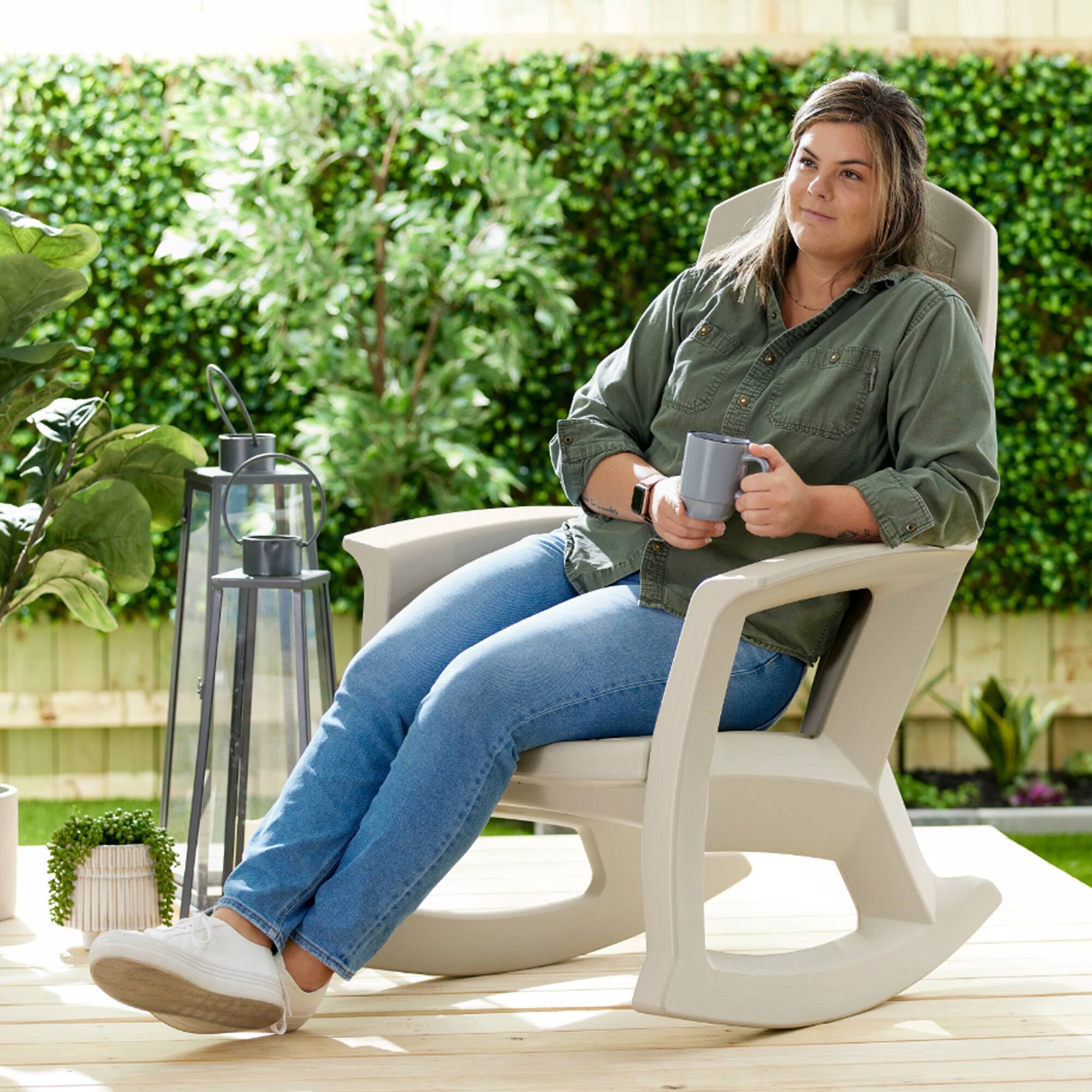 Alt View 5. Semco - Semco Plastics Rockaway Heavy Duty Resin All-Weather Outdoor Rocking Chair, Tan - Tan.