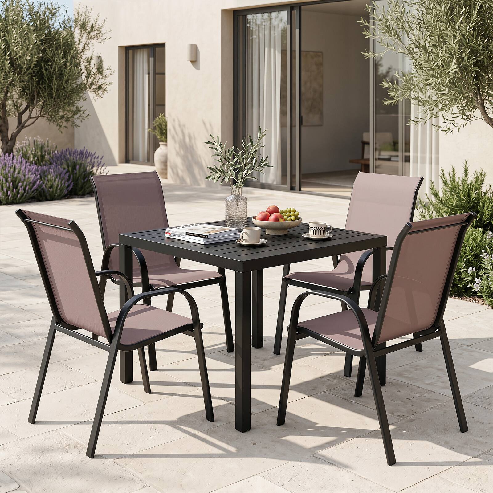 Alt View 6. Gymax - Gymax Set of 2 Patio Dining Chairs Stackable Armrest Space Saving Garden Black & Brown - Brown.