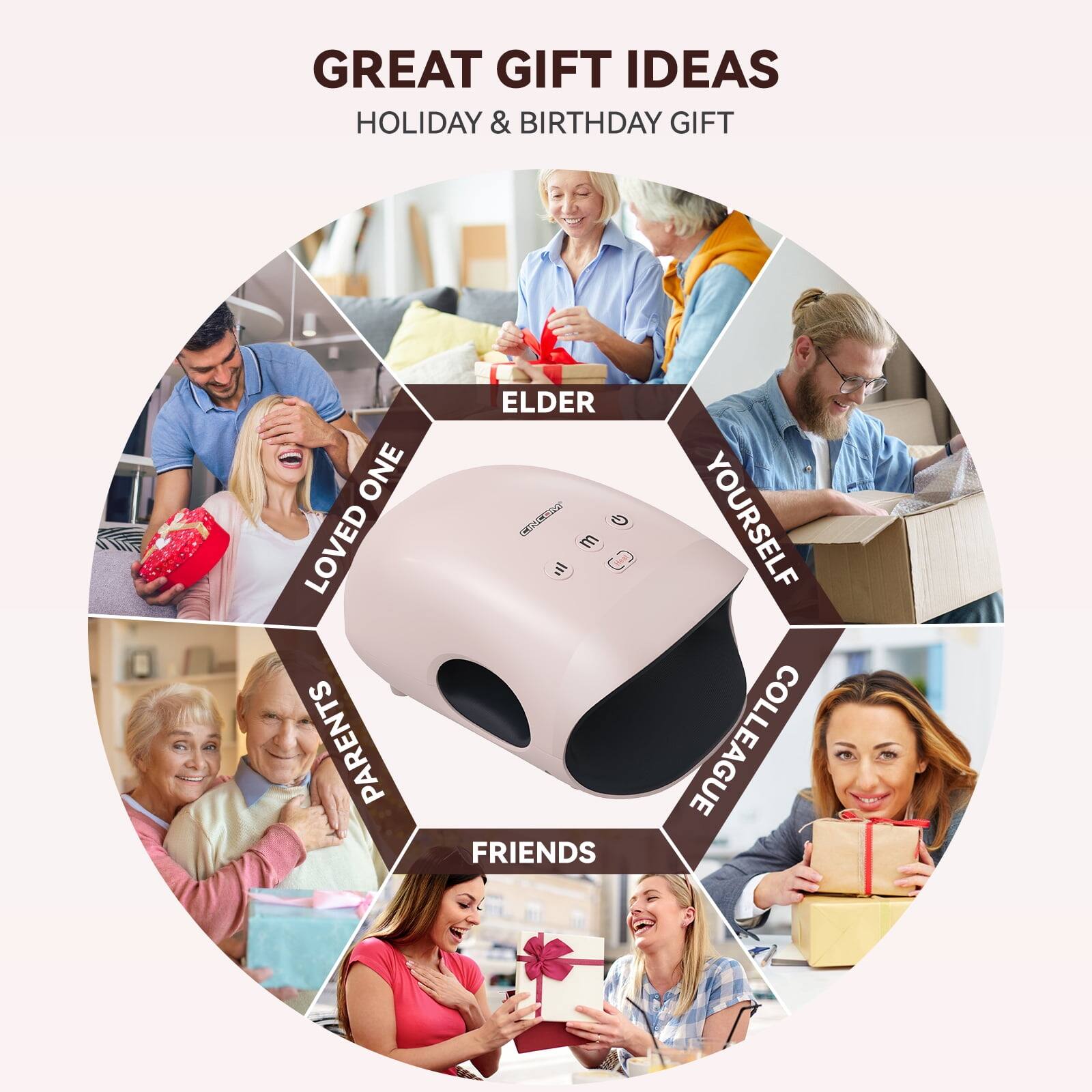 GREAT GIFT IDEAS  
HOLIDAY & BIRTHDAY GIFT

- LOVED ONE
- ELDER
- PARENTS
- FRIENDS
- YOURSELF
- COLLEAGUE