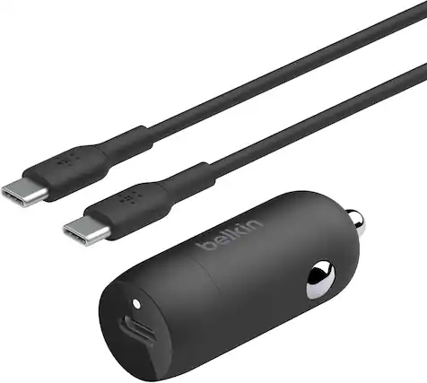Front. Belkin - Belkin 30W USB-C Power Delivery PPS Car Charger + 1M USB-C Cable Bundle- Color: Black - Black.