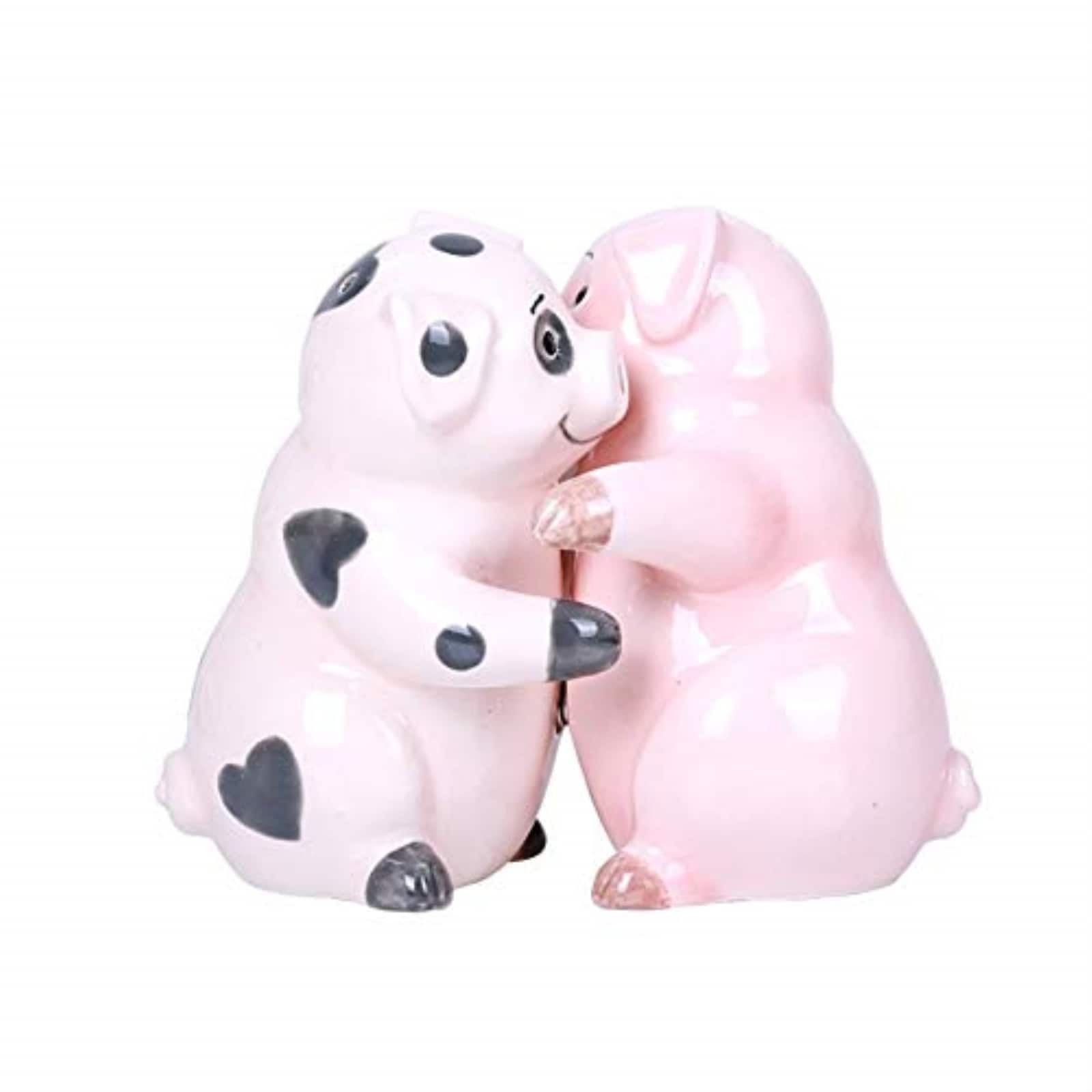 Pacific Trading - Hugging Pigs Ceramic Salt and Pepper Shakers Magnetic - Pink