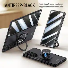 Dteck - 2-in-1 Stand Shockproof Case for Samsung Galaxy Z Fold8 Ultra, Rigid Plastic Magnetic Cover Built-in Privacy Screen Film - Black