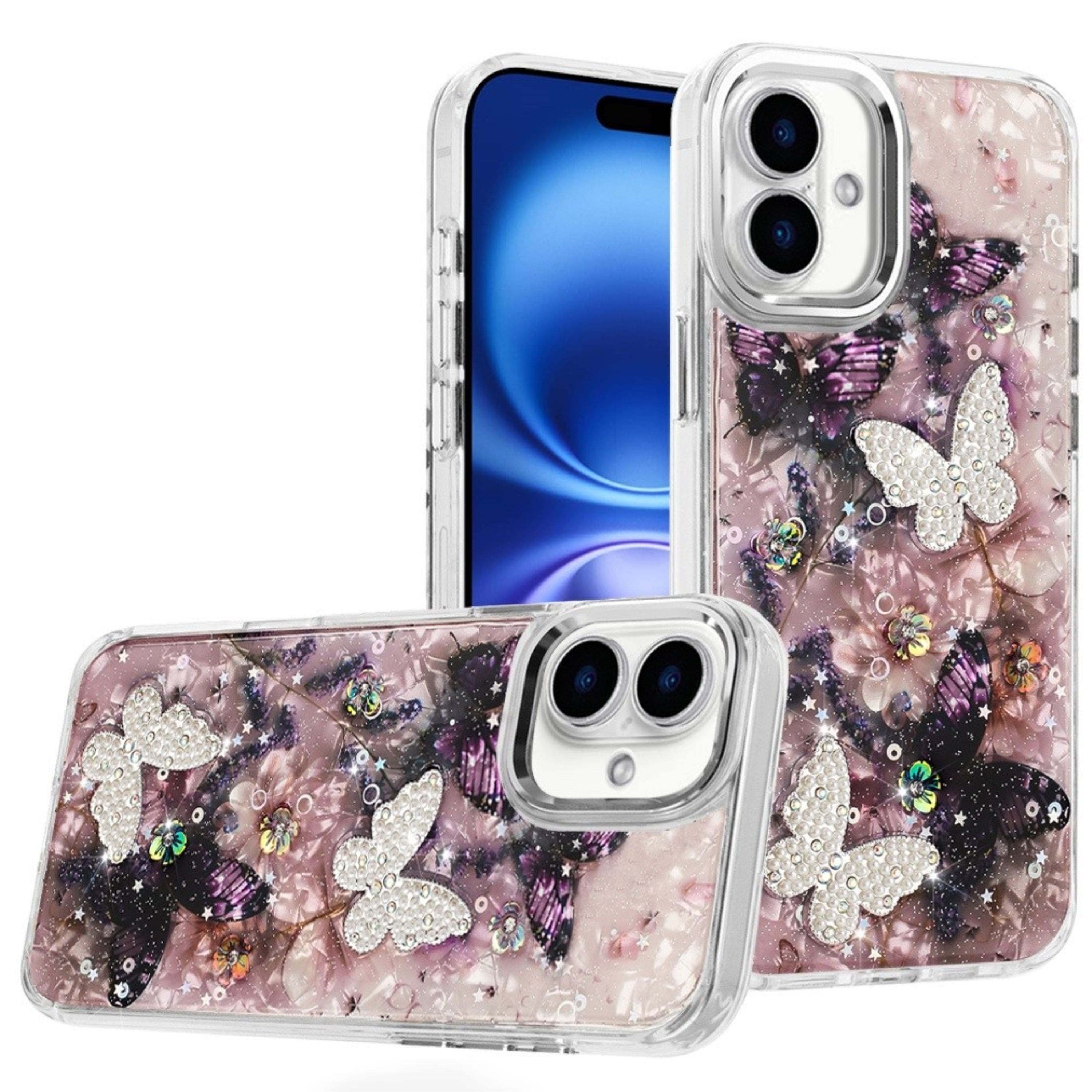 Kitcheniva - Epoxy Glitter with 3D Beaded Butterflies Plus Tempered Glass For iPhone 17 5 - Multicolor price history on PriceWatchPro