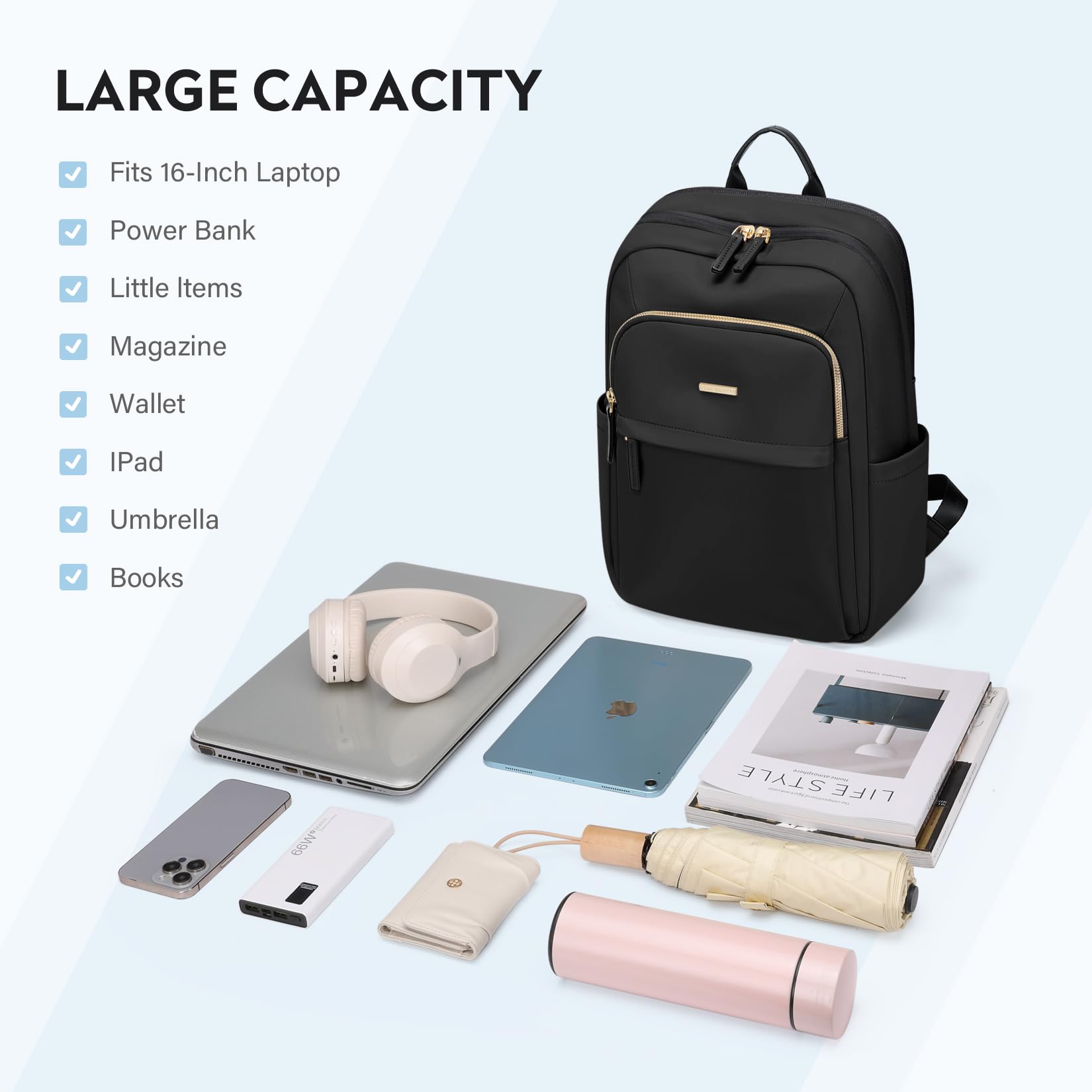 Back. Live At Space - Hiking Travel Backpack For Women Casual Business Weekender Multilayer Laptop Bag 16 Inch Black - C-wapricot-16Inch.