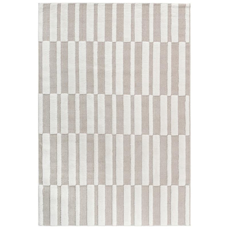 HTUTWOO - 5'3''x7'6'' Area Rug - Cream Indoor Carpet, Modern Geometric Pattern, Non Shedding, for Bedroom, Kitchen, Living Room - Striped Beige Cream