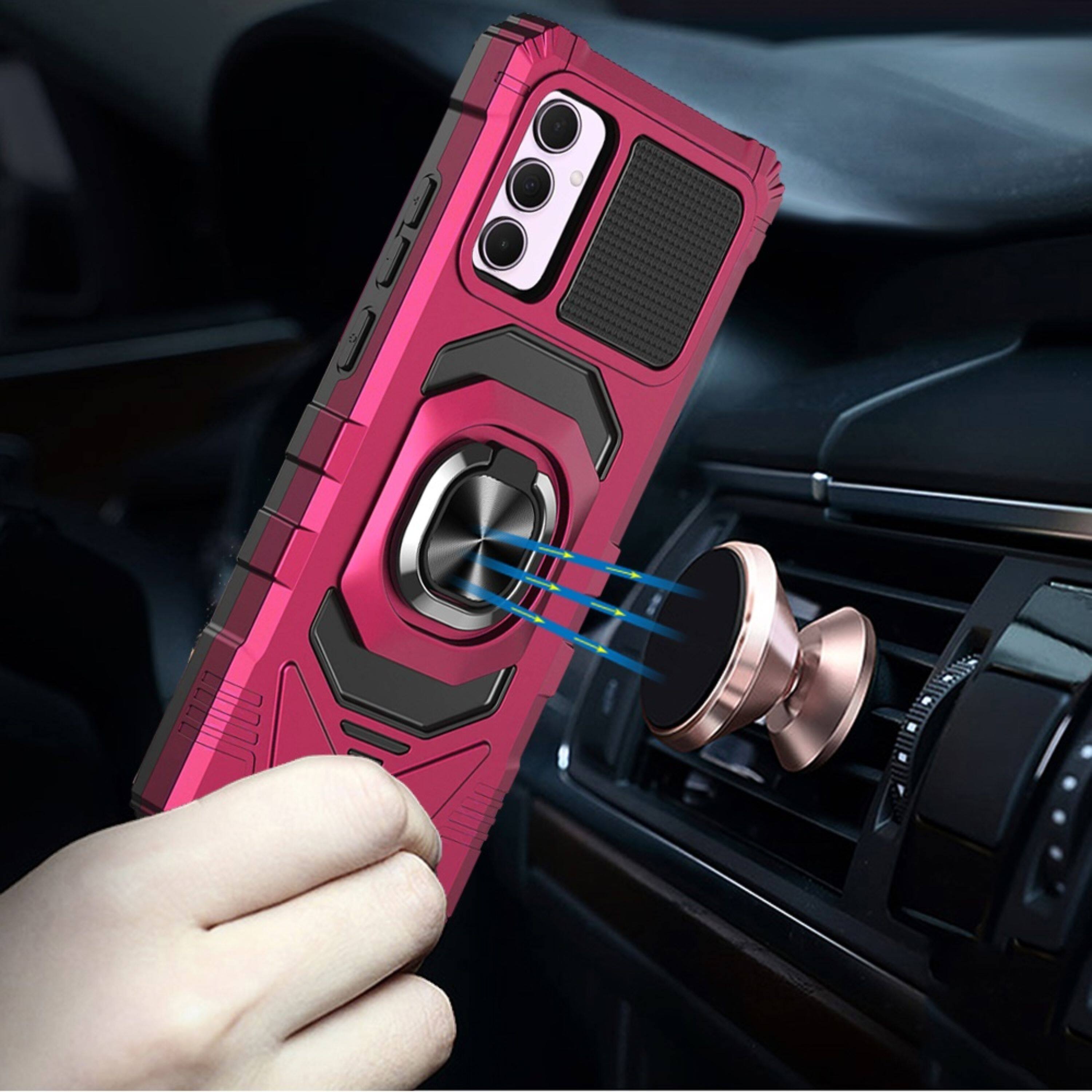 Angle. Kitcheniva - Dual Layer Magnetic Ring Stand Cover Plus Tempered Glass For Samsung A36/A56 Hot Pink - Hot Pink.
