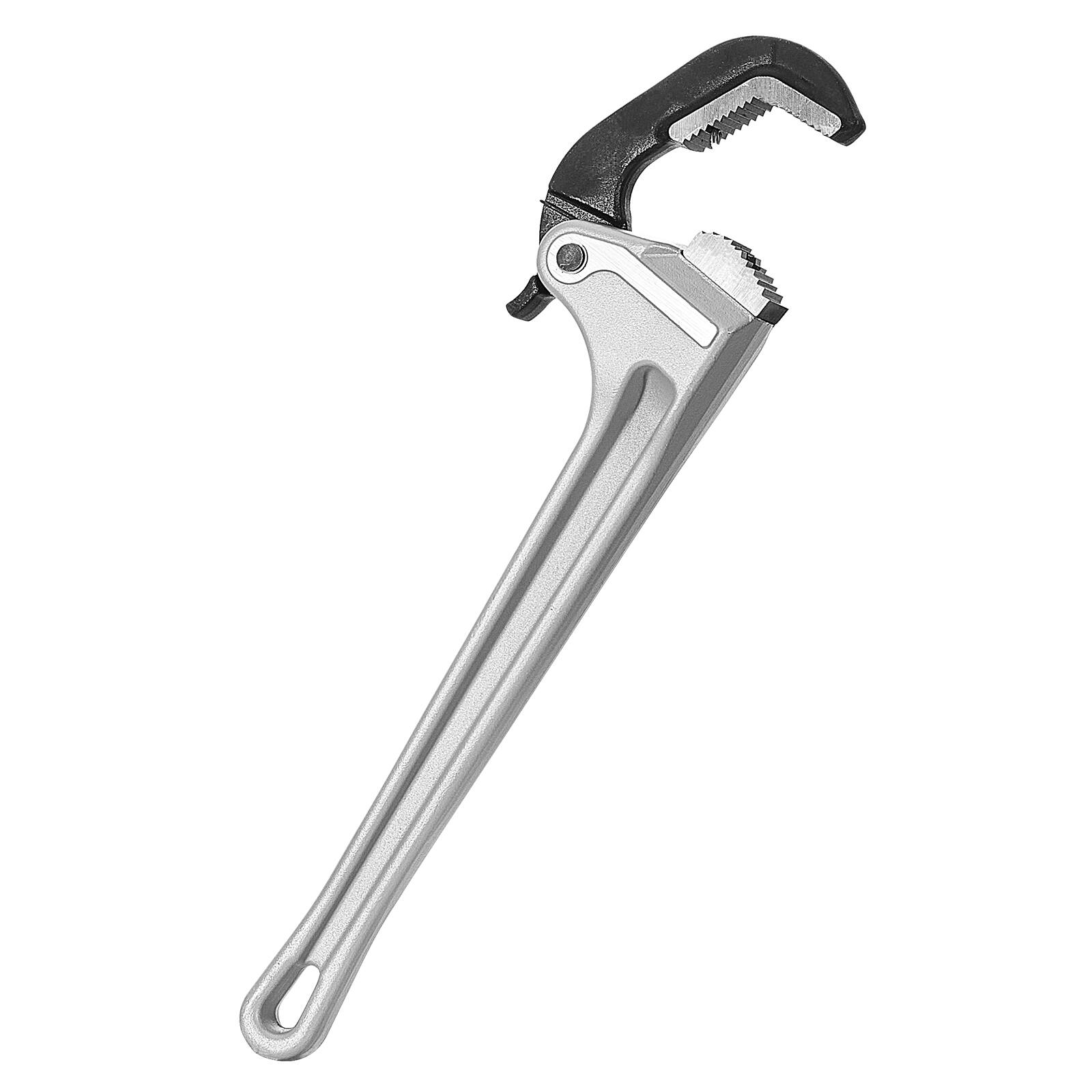 Alt View 5. VEVOR - Pipe Wrench, 18" Aluminum Straight Pipe Wrench, Automatic Jaw Adjustment, Adjustable Plumbing Wrench, Easy to Carry - Silver.