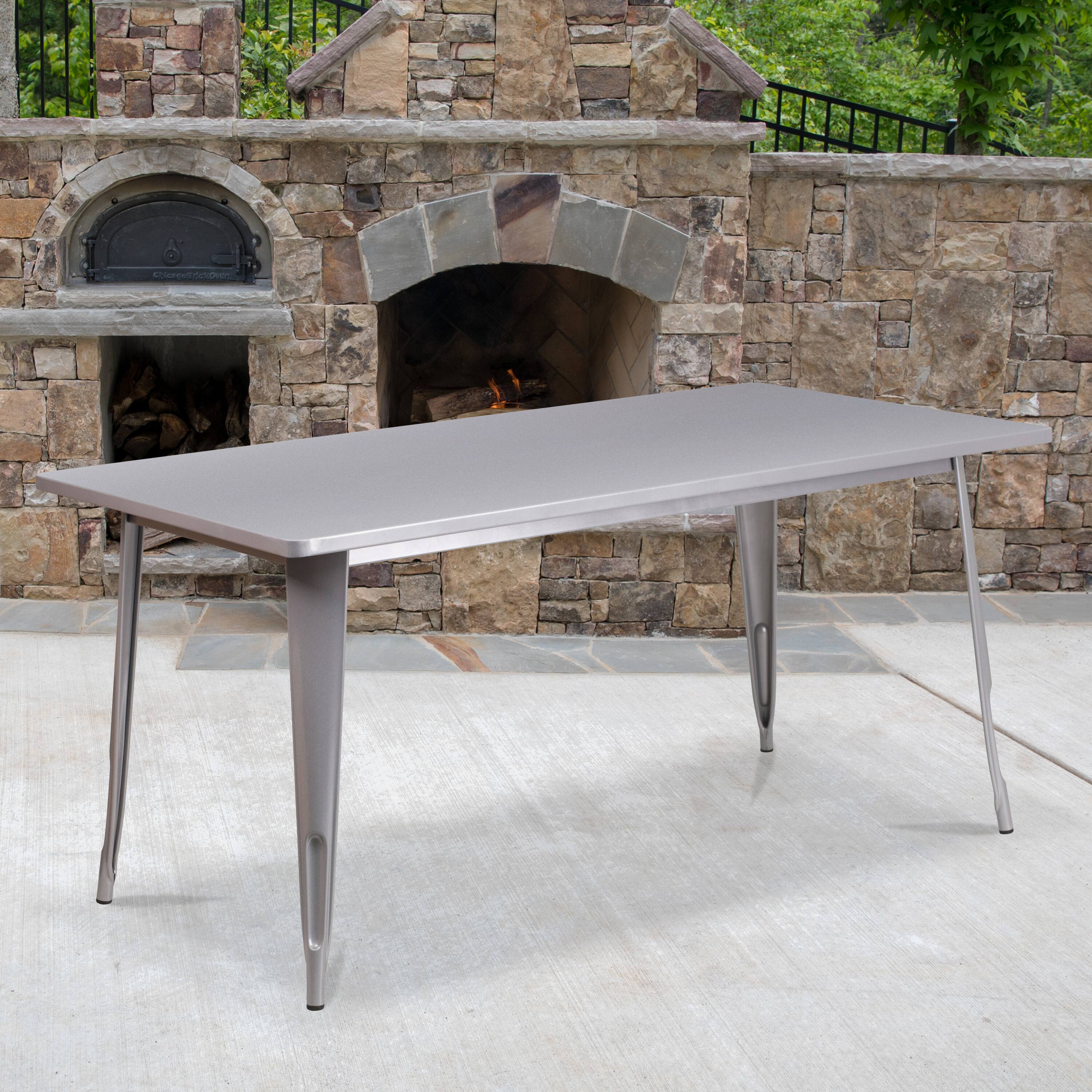 Angle. Flash Furniture - Charis Commercial Grade 31.5" x 63" Rectangular Silver Metal Indoor-Outdoor Table - Gray.