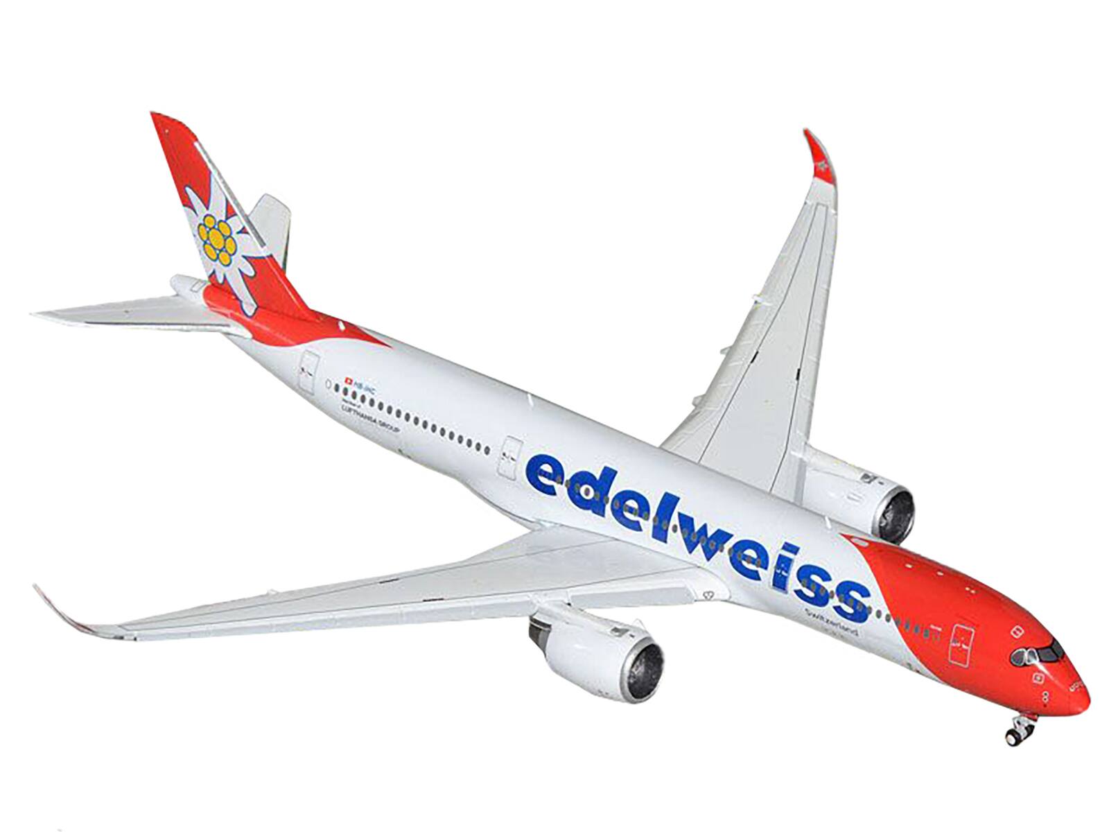 Alt View 1. GeminiJets - Airbus A350-900 Commercial Aircraft with Flaps Down Configuration "Edelweiss Air" White w/Red 1/400 Model by GeminiJets.