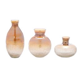 BreeBe - Crackled Glass Bud Vase (Set of 3) - Brown, Beige