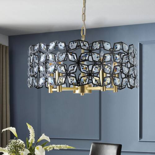 LISM - 19" Geometric Crystal and Gold Round Pendant Chandelier (Bulb Not Included) - Black