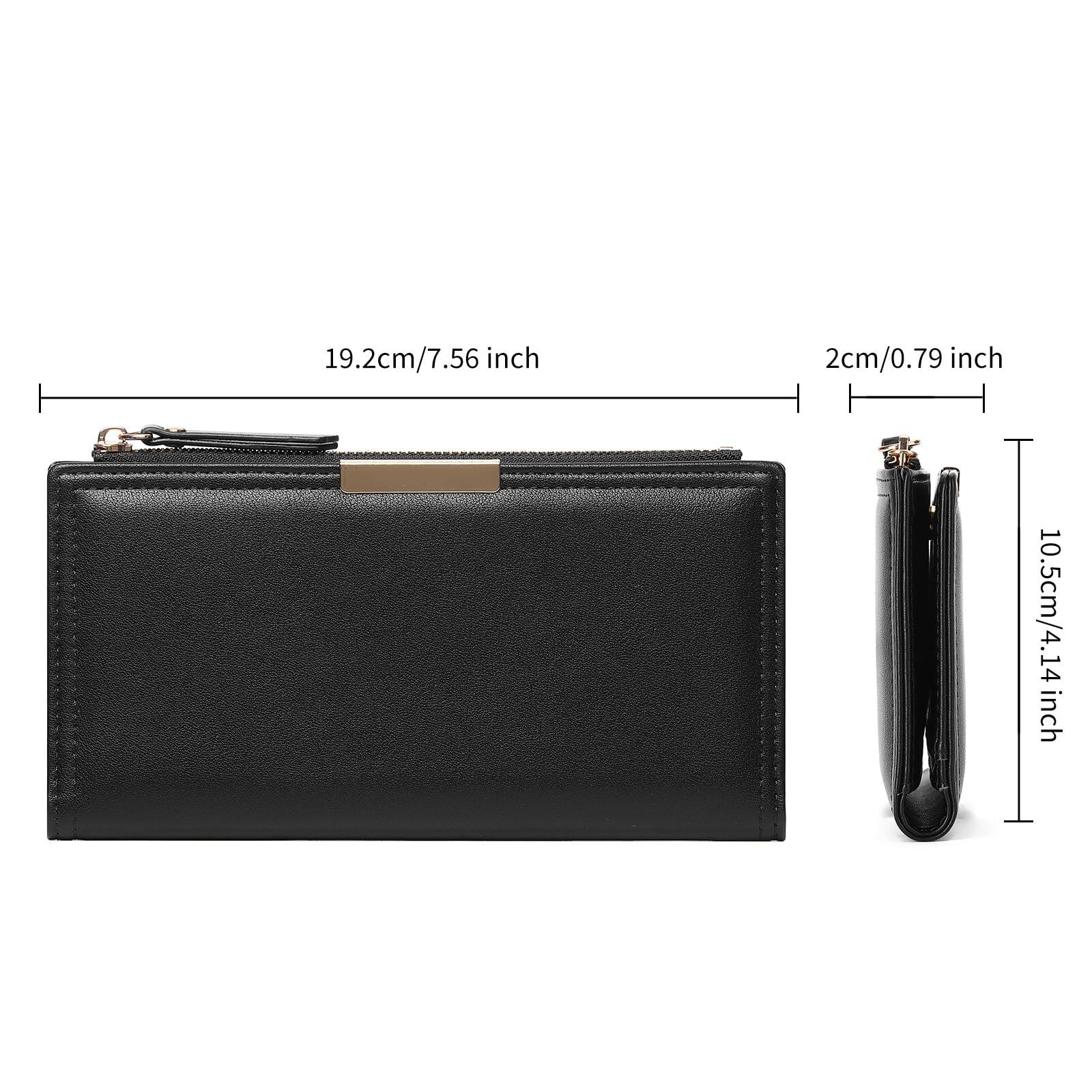 Alt View 3. Jadie Link - Slim Women Wallet Bifold Ladies Long Purse Travel Credit Card Holder Zipper Pocket Premium Vegan Leather Made - A01 Black.