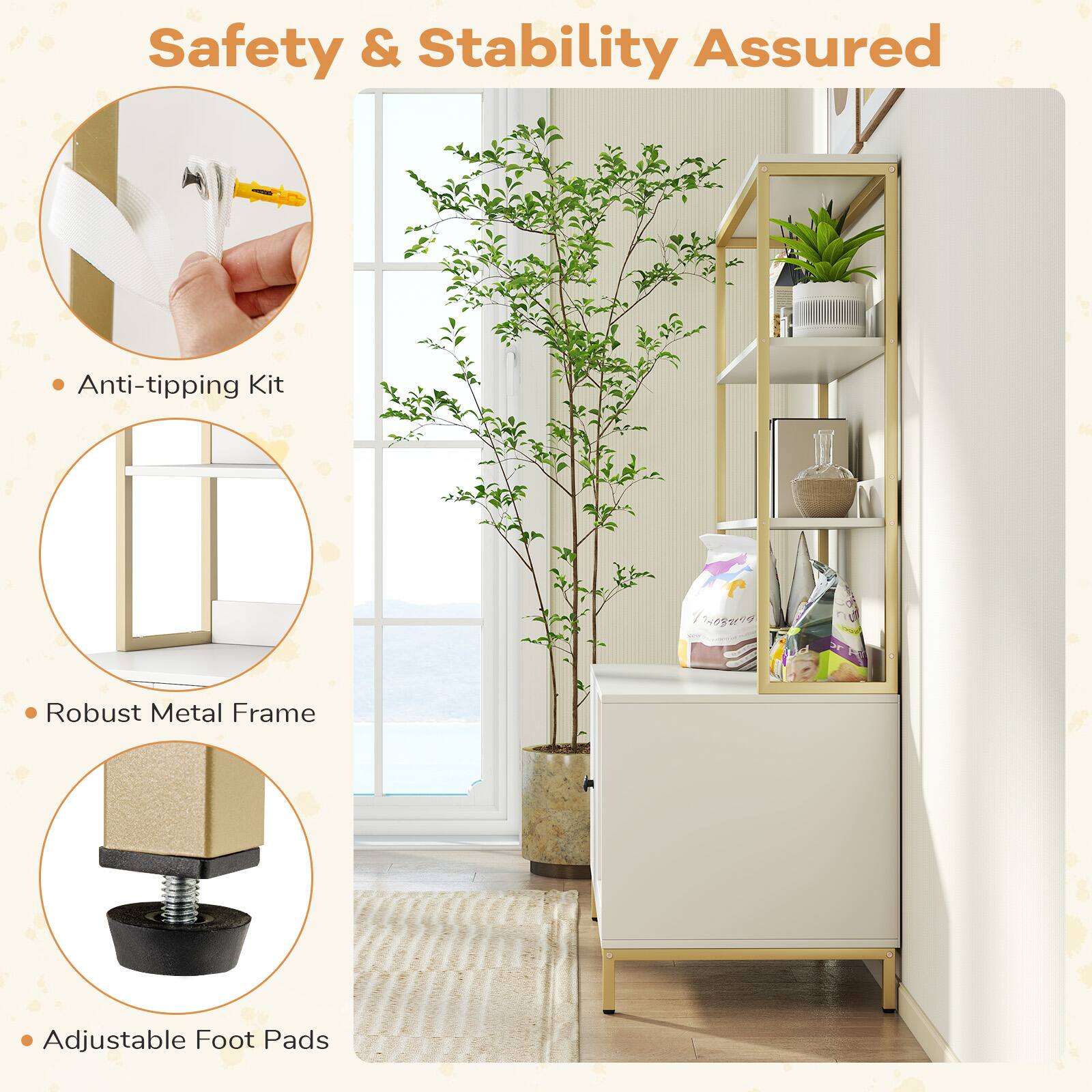 Safety & Stability Assured

- Anti-tipping Kit
- Robust Metal Frame
- Adjustable Foot Pads